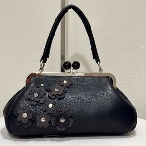 Handmade Attached Leather Flowers & Deer Hide Leather Kisslock Bag/Multi Use Bag